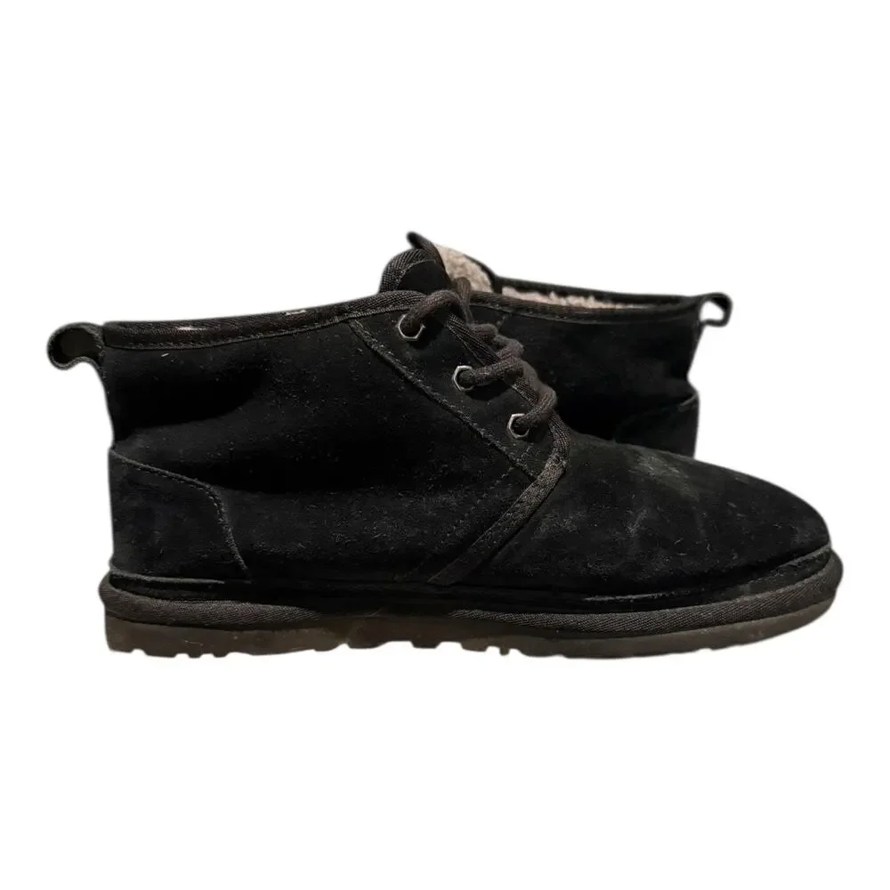 UGG Neumel Boots Men’s Size 9 Black Suede Sheepskin Chukka Ankle - Picture 8 of 9